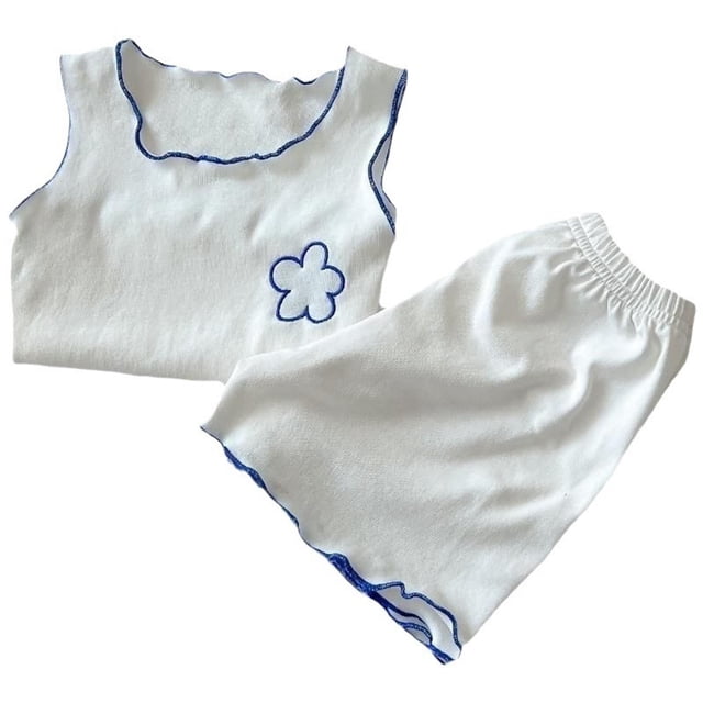 Économies d'Automne! HVOBTTY Ensemble Décontracté 2 Pcs Sans Manches pour Tout-Petits, Ensemble Confortable 2 Pcs Col Rond Sans Manches Taille Élastique Bleu, 2 Ans