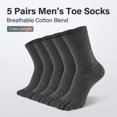 thumbnail image 3 of 5 Pairs Dark Gray Men's Cotton Five Finger Crew Socks, Breathable Athletic Running Toe Socks One Size Fits Most US 6-14, 3 of 7