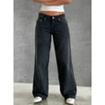 thumbnail image 4 of Women Y2k Low Rise Baggy Jeans Loose Fit Boyfriend Straight Wide Leg Jeans Trendy Stretch Long Denim Pants Dark Gray XS, 4 of 7