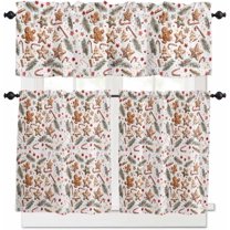 Christmas Kitchen Curtains and Valances Set, Rod Pocket Curtains Tier Farmhouse Window Curtains 36 Inch Length, Winter Red Star Green Pine Trees Candy Xmas 3 Piece Kitchen Curtains Set