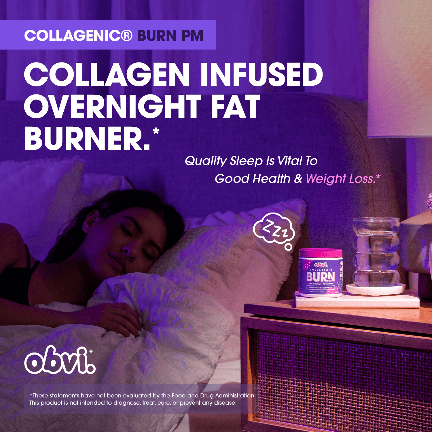 Obvi Collagenic Burn PM, Collagen Peptides Fat Burner for Weight Loss & Metabolism Support, 90 Capsules