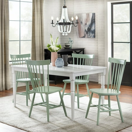 5pc Vinturi Dining Set White/Mint - Buylateral: Rubberwood, Non-Extension, 4 Chairs, Rectangle Table