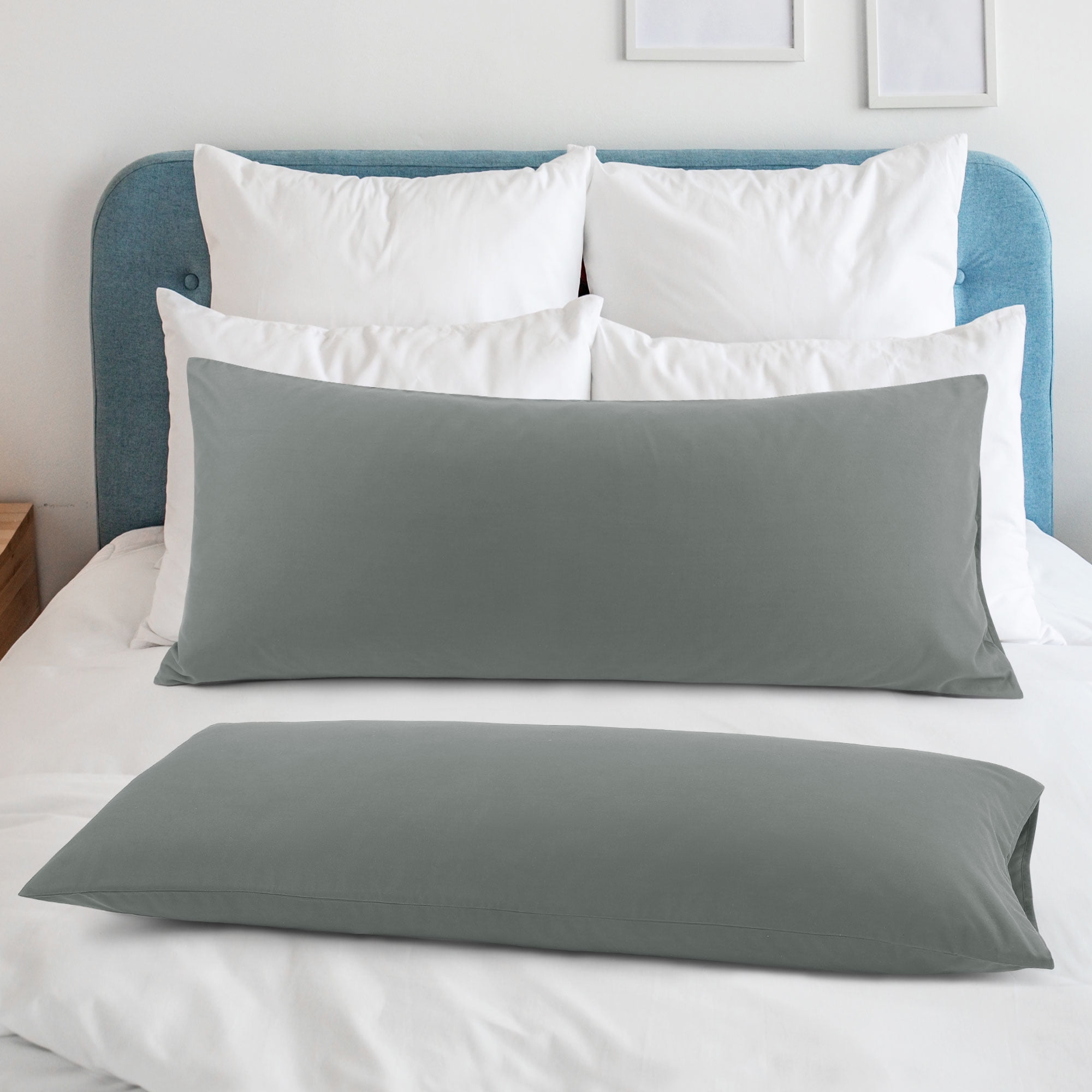 Unique Bargains 2-Piece Microfiber Body Pillow Covers, 20" x 48", Grey