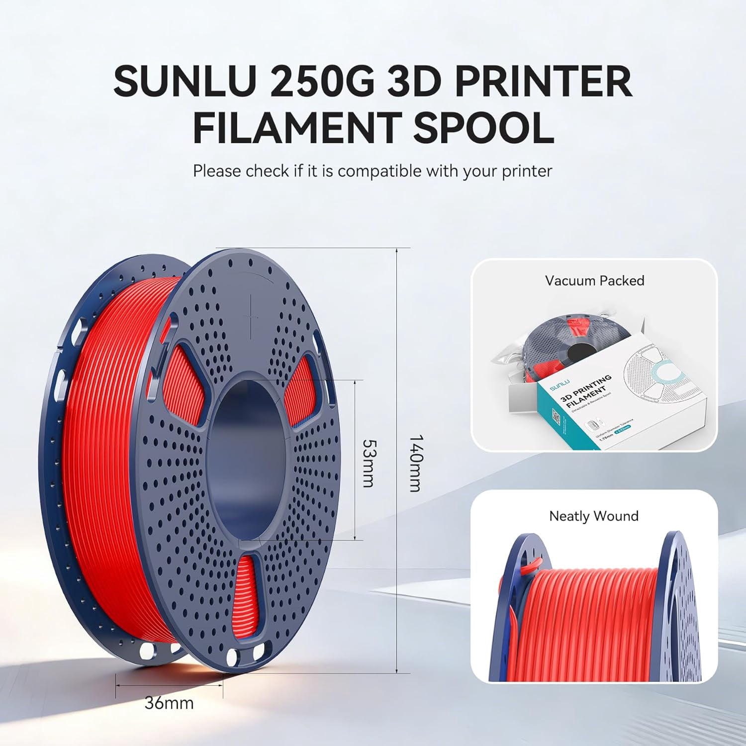 PLA Filament 1.75mm Bundle, 3D Printer Filament Bundle 250g, 8 Rolls, 2kg Total, Black+White+Grey+Transparent+Red+Klein Blue+Sunny Orange+Green