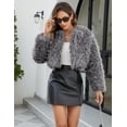 thumbnail image 3 of ieFashion Womens Faux Fur Cropped Coats Long Sleeve Open Front Cardigan Top Fluffy Warm Outwear with Pocket,Gray,L, 3 of 9