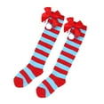 thumbnail image 2 of nvzhuang Girl Christmas Thigh High Socks, Striped Print Teen Girls Over the Knee Long Socks with Bowknot, 2 of 4