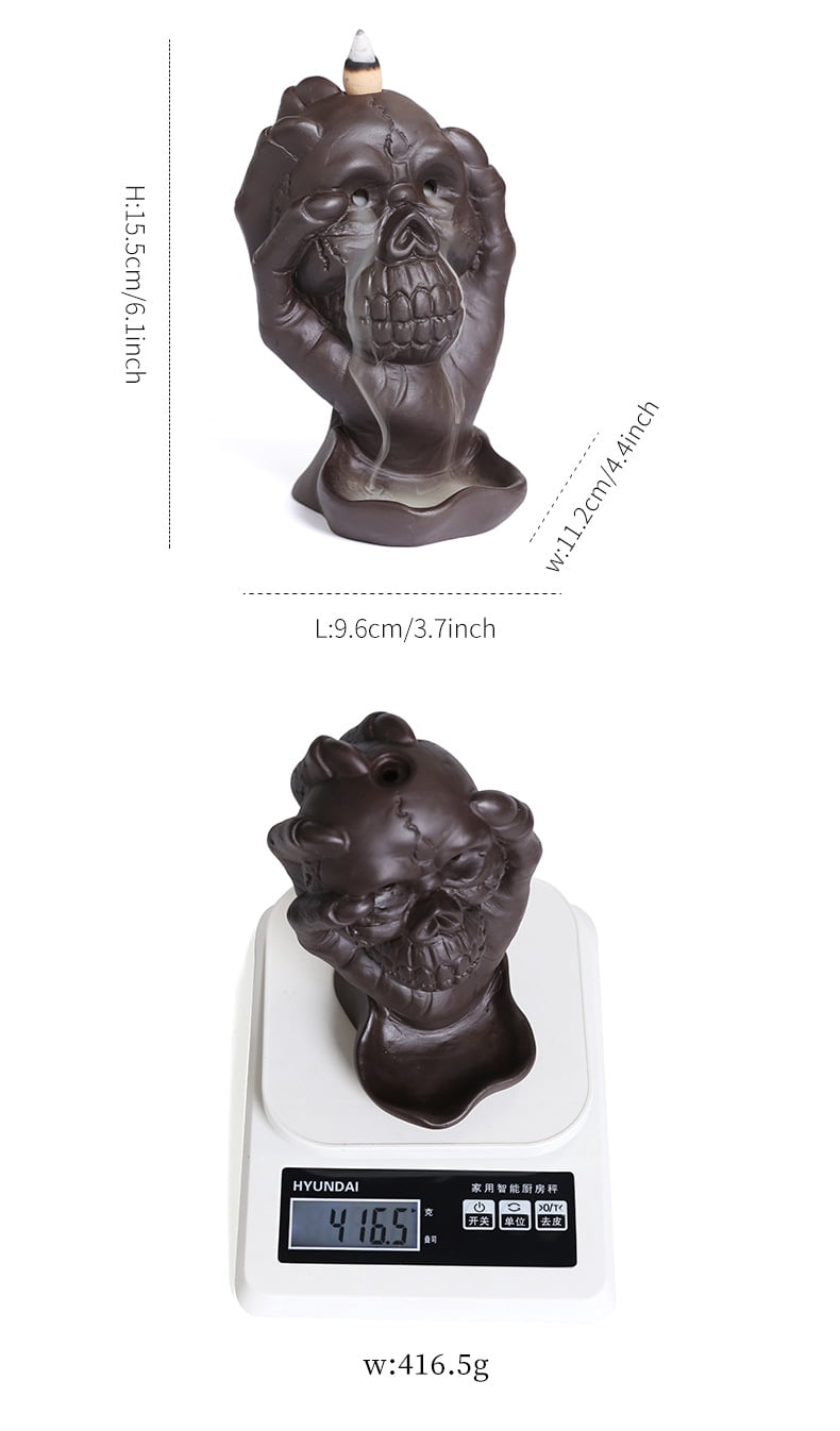 Purple Sand Backflow Incense Burner Creative Skull Head Halloween Ghost Hand Incense Fragrant Holder Home Decoration