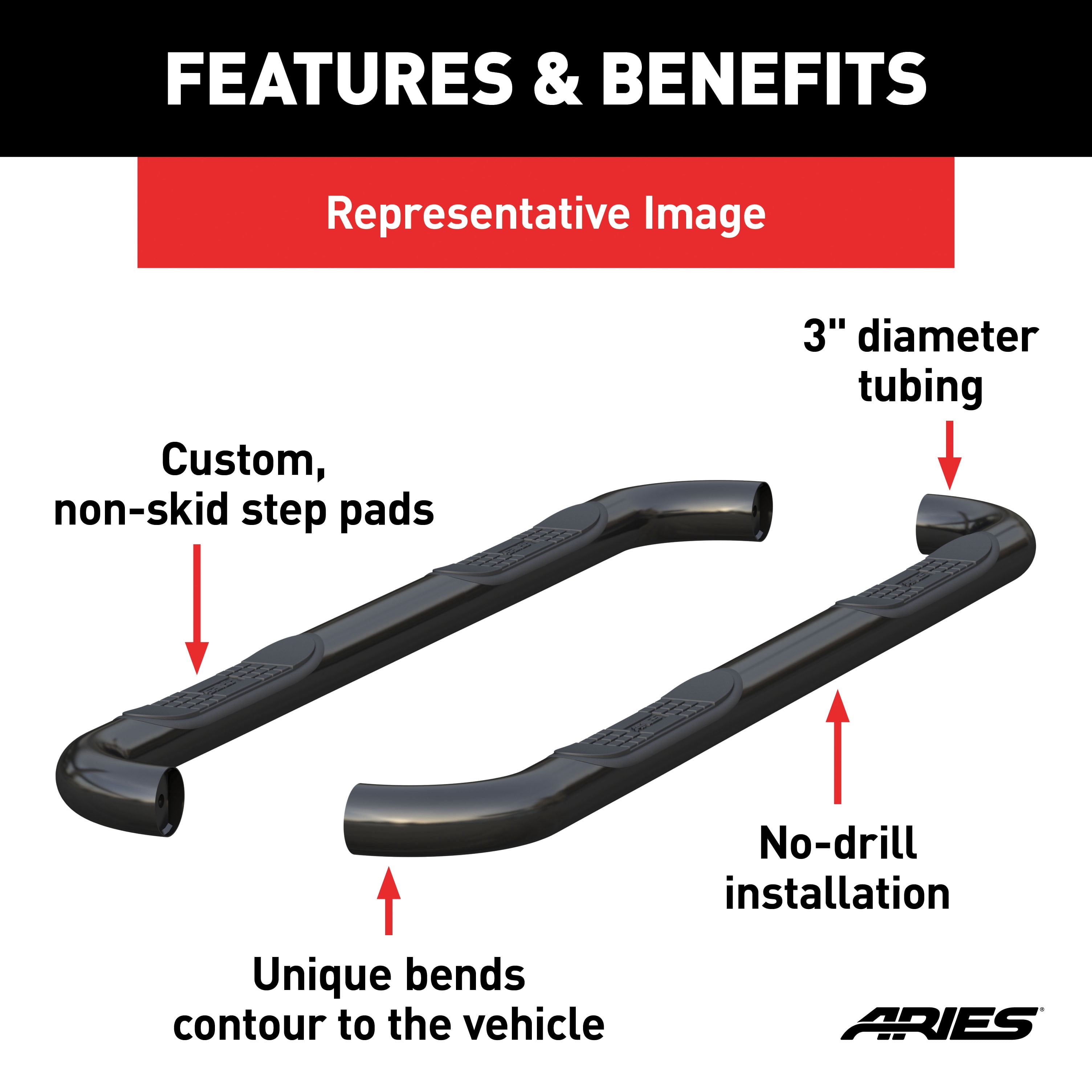 ARIES 215045 3-Inch Round Black Stainless Steel Nerf Bars, No-Drill, Select Ram 1500 Fits select: 2023 RAM 1500 LARAMIE
