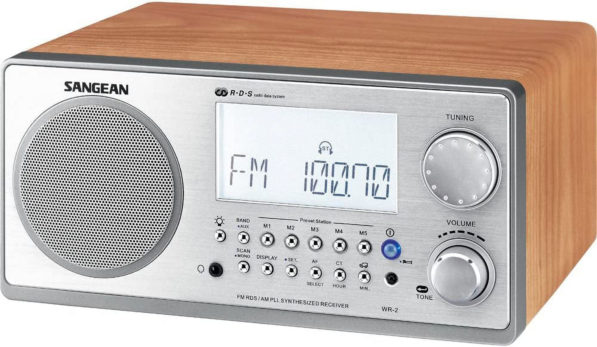 JJ Sangean WR-2 AM / FM-RBDS Wooden Cabinet Digital Tuning Radio (Walnut)