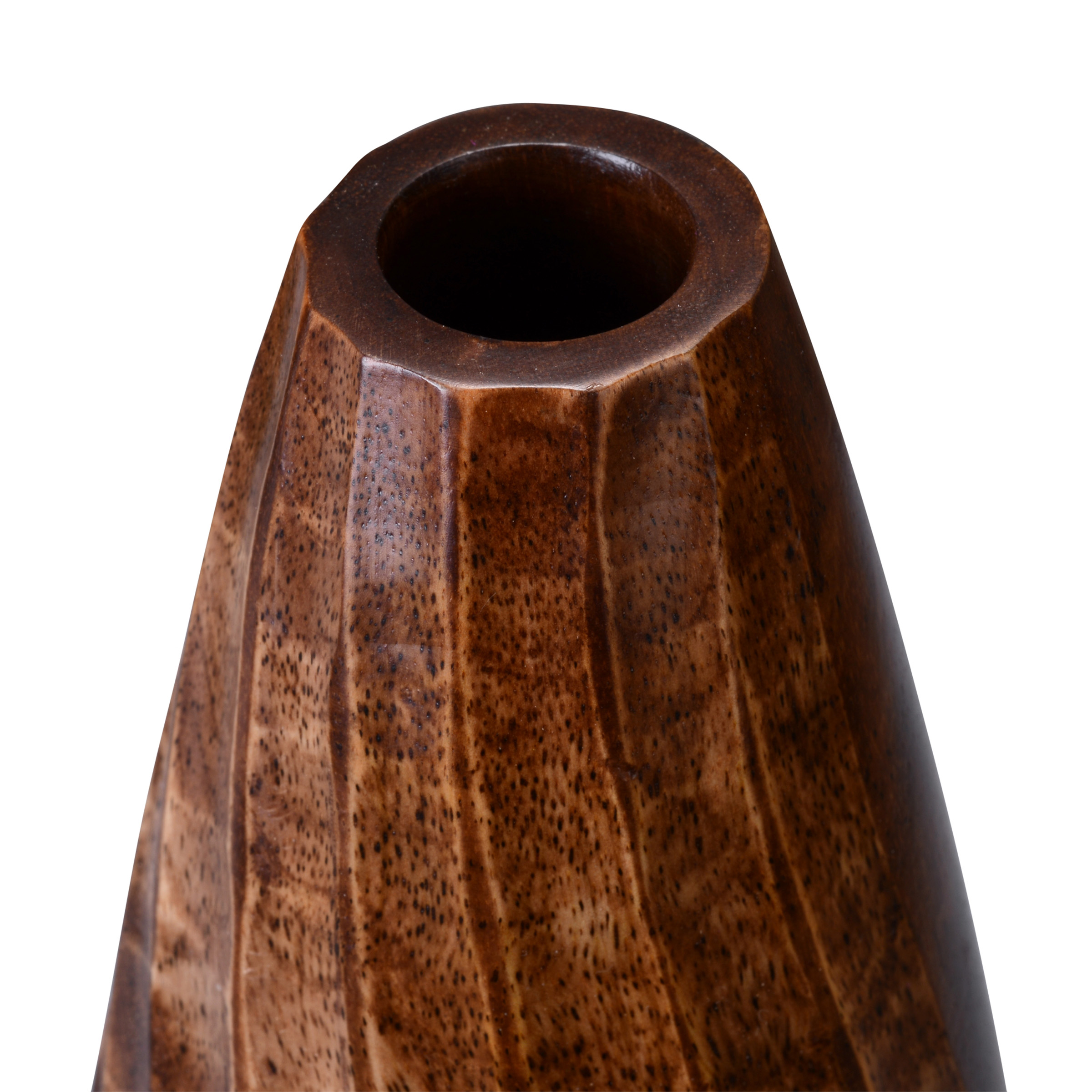 Villacera Handmade 15? Tall Brown Tapered Mango Wood Vase | Decorative Wave Carved Cylinder Vases | Eco-Friendly and Sustainable Wood