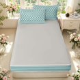 thumbnail image 4 of Manfei Classic Checkered Zipper Full Size Comforter Sets with Fitted Sheet and 2 Pillowcases,Retro Stripes Zipper Bedding Set,Teal Green,Light Gray Reversible,4pcs, 4 of 8