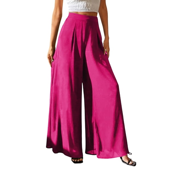 Admvng Women's Chiffon Pants Wide Leg Flowy Casual Beach Vacation Trousers