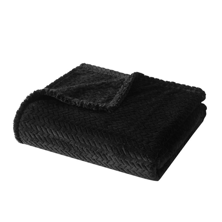 Rabanne Black Textured Blanket JML Black 2-Ply 79 in. x 91 in. Reversible Polyester Silky  main image 3