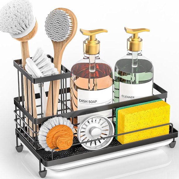 Organizador de fregadero de cocina, dispensador de jabón antideslizante a prueba de óxido, soporte para esponja para fregadero de cocina, organización y almacenamiento de cocina, accesorios
