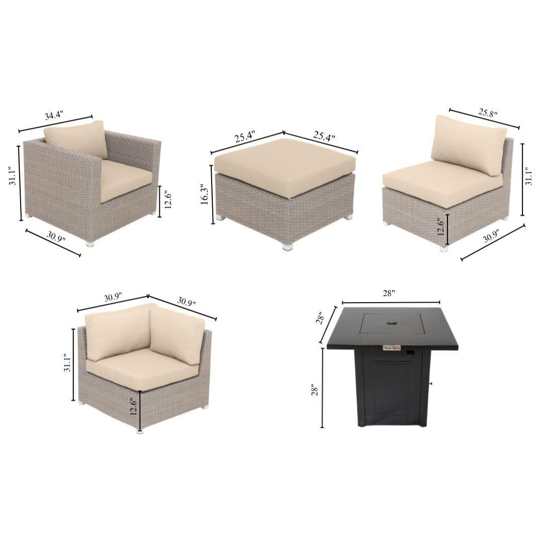 Chambers Bay Collection 7-Piece Aluminum Patio Conversation Set with Navy Cushions and Square Fire Table