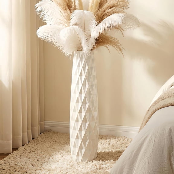 White Ceramic Floor Vase,  24" Tall Decorative Large Flower Vases for Living Room, Table Centerpieces,  Décor, Shelf, Dried Flower, Pampas Grass