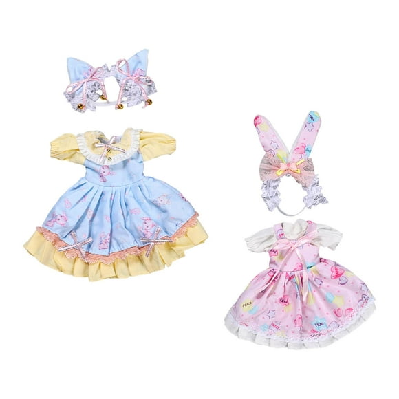 Bunblic 2 Pieces Girl Doll Dress Set Accessories Costumes Daily Clothes Princess Doll Dress Outfits Handmade for 1/6 12 Inch Baby Doll Birthday Party , A