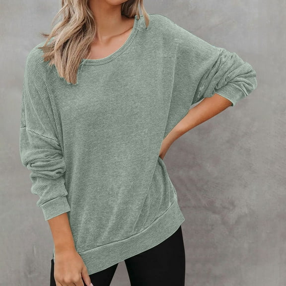 Dxzfnsa Women's Long Sleeved Round Neck Solid Color Fashionable Plaid Top Plus Size Tops Green-2XL