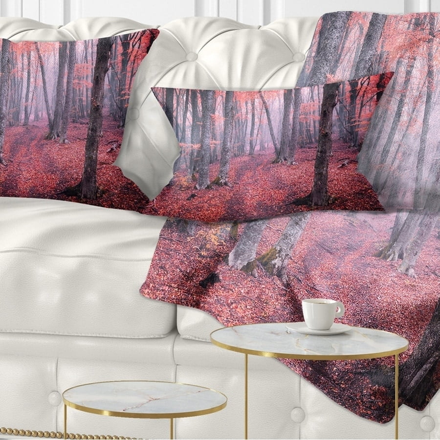 Design Art Designart Mysterious Fairytale Red Wood Landscape Photography Throw Pillow Walmart Com Walmart Com