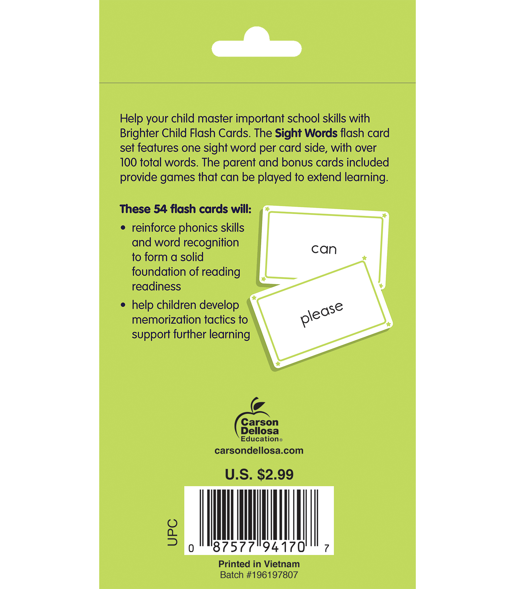 Brighter Child Sight Words Flash Cards Grade PK-2 (54 cards)