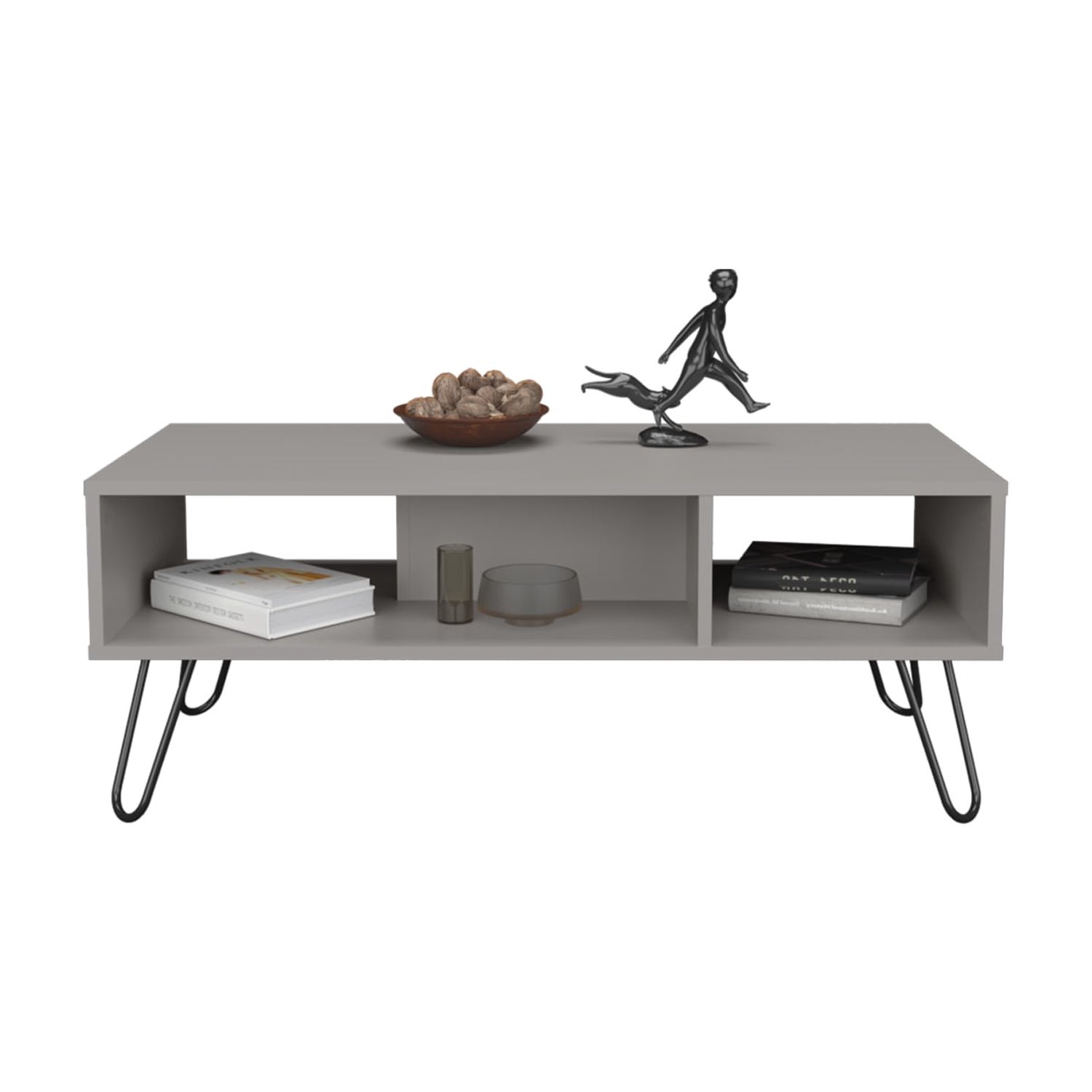 Coffee Table with 2 Shelves, Modern White Finish