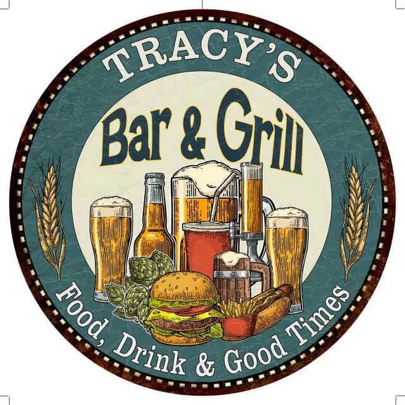 TRACY'S Bar and Grill 14" Round Metal Sign Kitchen Wall Decor 100140023235