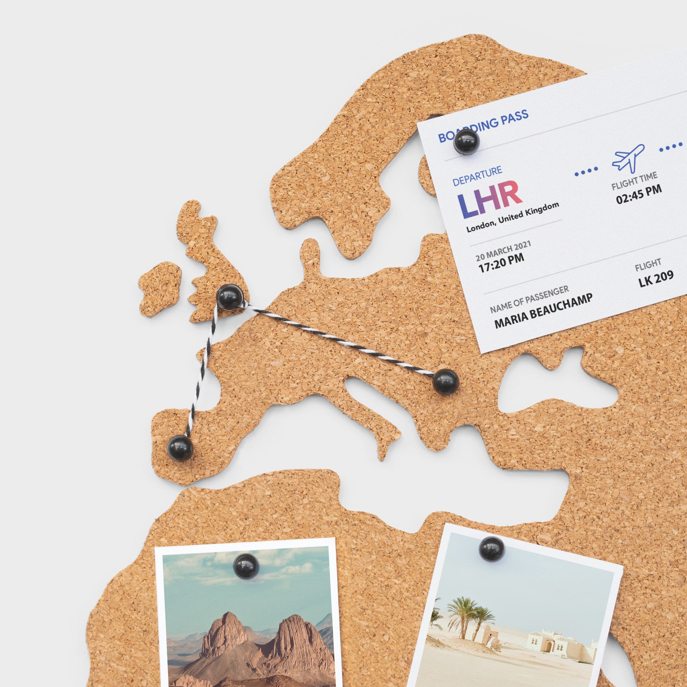 Luckies World Map Pin Board | Cork Board with Pins | Travel Wall Decor