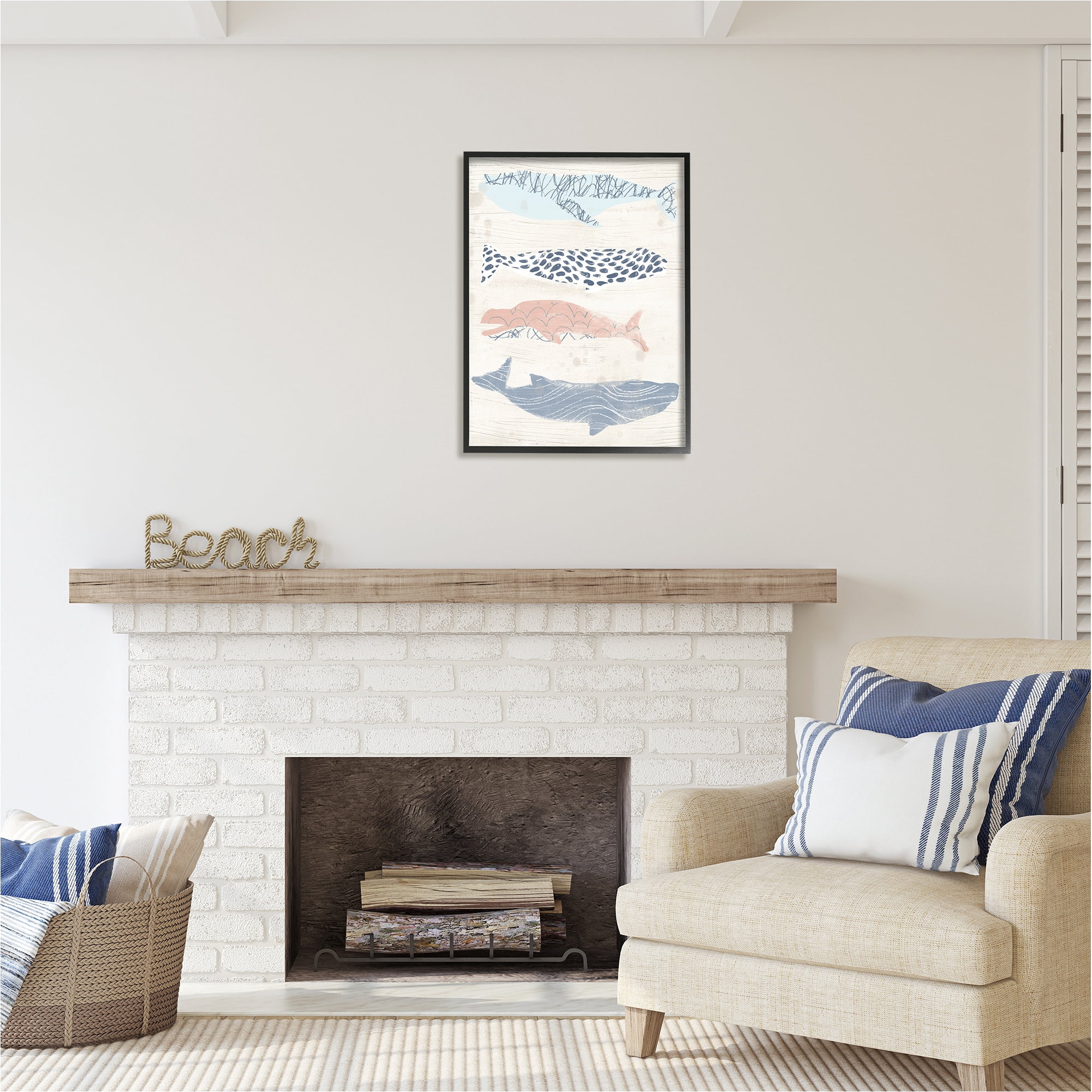 Stupell Industries Rustic Patterned Whales Animals & Insects Painting Black Framed Art Print Wall Art, 24 x 30