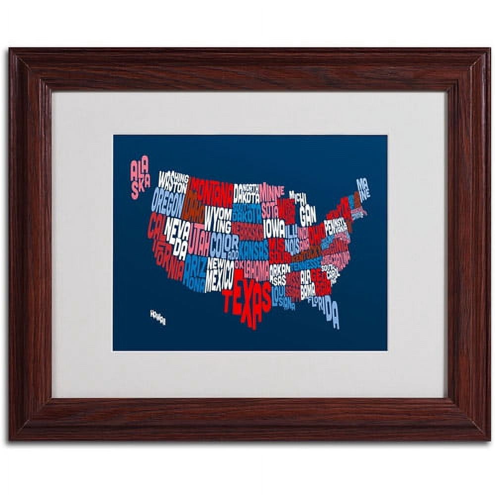 Trademark Fine Art "USA States Txt Map 2" Matted Framed Art by Michael Tompsett