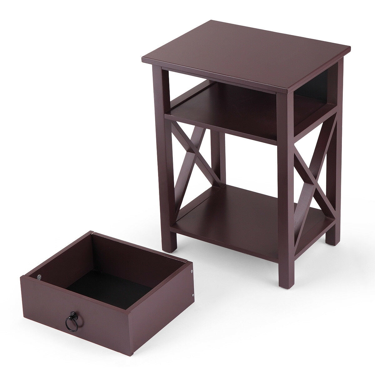 Kepooman Night Stand Set of 2, Bedside Sofaside Table End Table w/ Storage Drawer - Brown Kepooman Night Stand Set of 2, Bedside Sofaside Table End Table w/ Storage Drawer - Brown