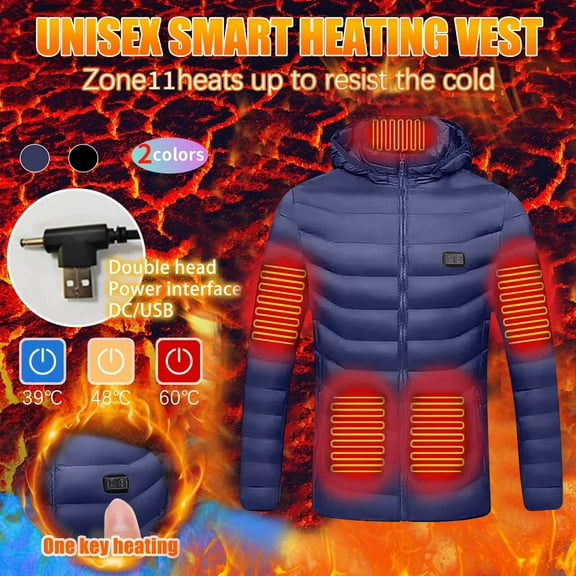 FAVIPT Heated Jacket for Men Plus Size,Womens Smart USB Electric Rechargeable Hooded Heating Coat Winter Warm Clothing Puffer Down Jackets with 11 Heating Zones