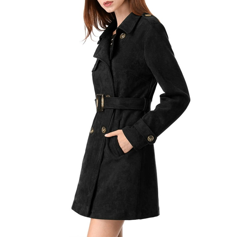 Unique Bargains Women's Faux Suede Double Breasted Trench Coat