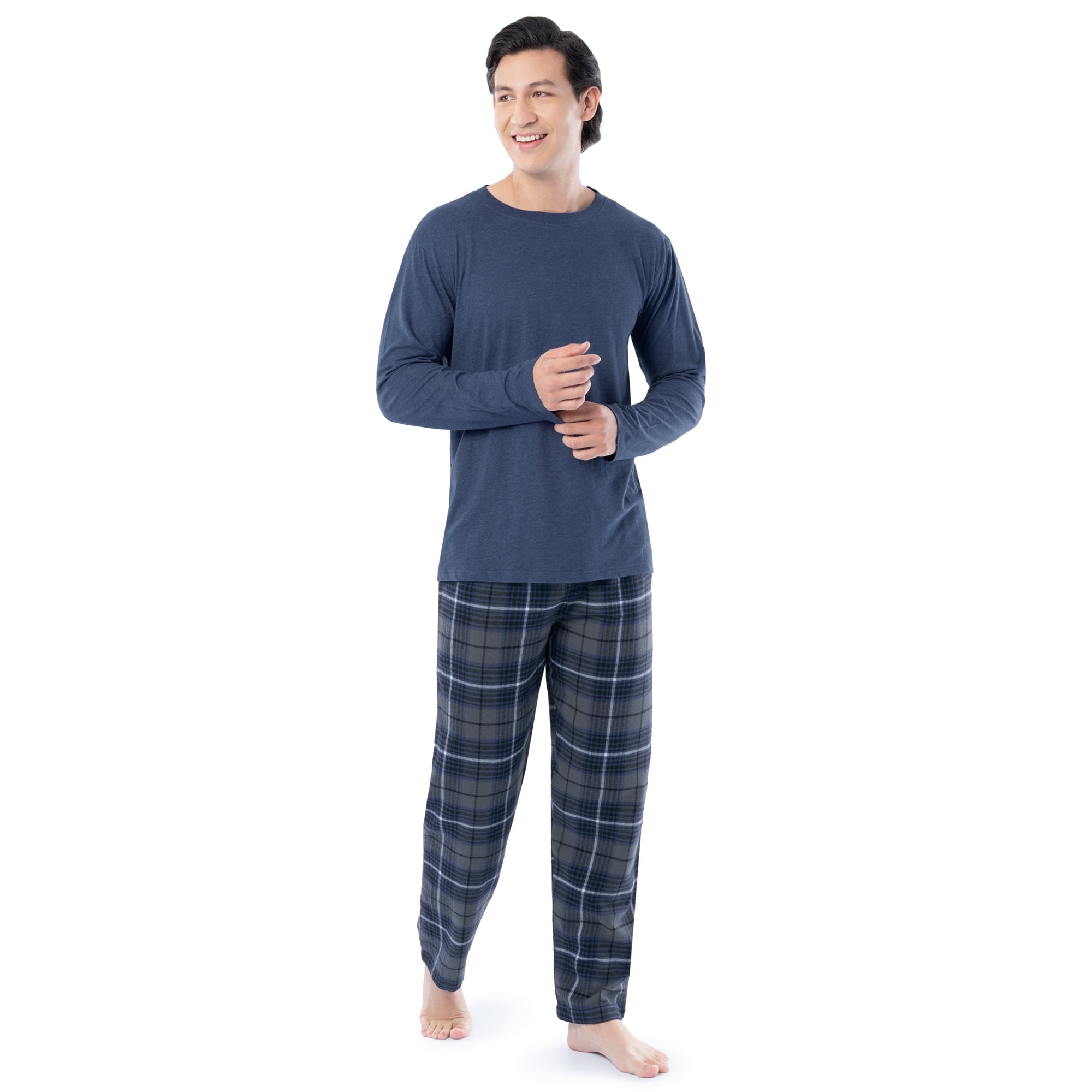 Fruit of the Loom Men's Jersey Knit Top and Flannel Pajama Pants Set, 2-Piece, Sizes S-5XL