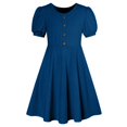 thumbnail image 5 of Girls Summer Dresses Crewneck Puff Sleeve Midi Dress Loose Fit Flowing A Line Dress with Button Decoration 5-15 Years, 5 of 5