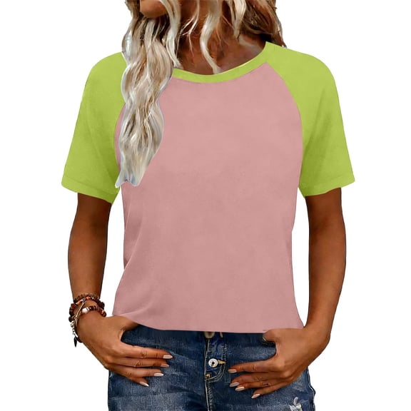Ladies Tops and Blouses,Womens Summer Tops Color Block Short Sleeve Raglan Shirts Spring Fashion Clothes Vacation Outfits Loose Loose Outfits