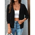 thumbnail image 4 of Womens Summer Cropped Cardigan 3/4 Sleeve Button Up Thin Crochet Knit Shrug Sweater Black L, 4 of 6