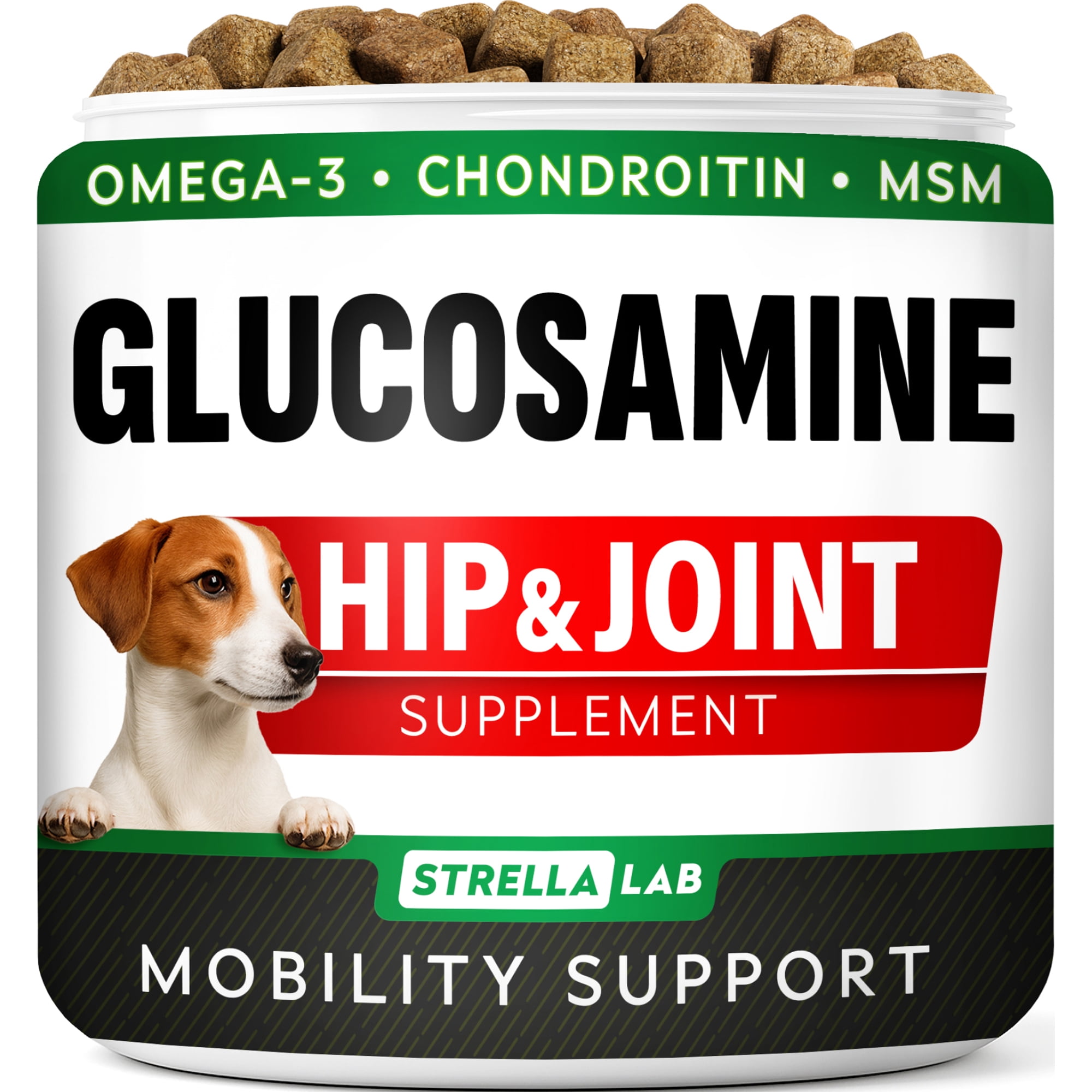 Glucosamine Treats for Dogs - Joint Supplement w/Omega-3 Fish Oil for Dogs - Chondroitin, MSM - Advanced Mobility Chews - Joint Comfort & Mobility Support - Hip & Joint Care - Chicken Flavor - 120 Ct