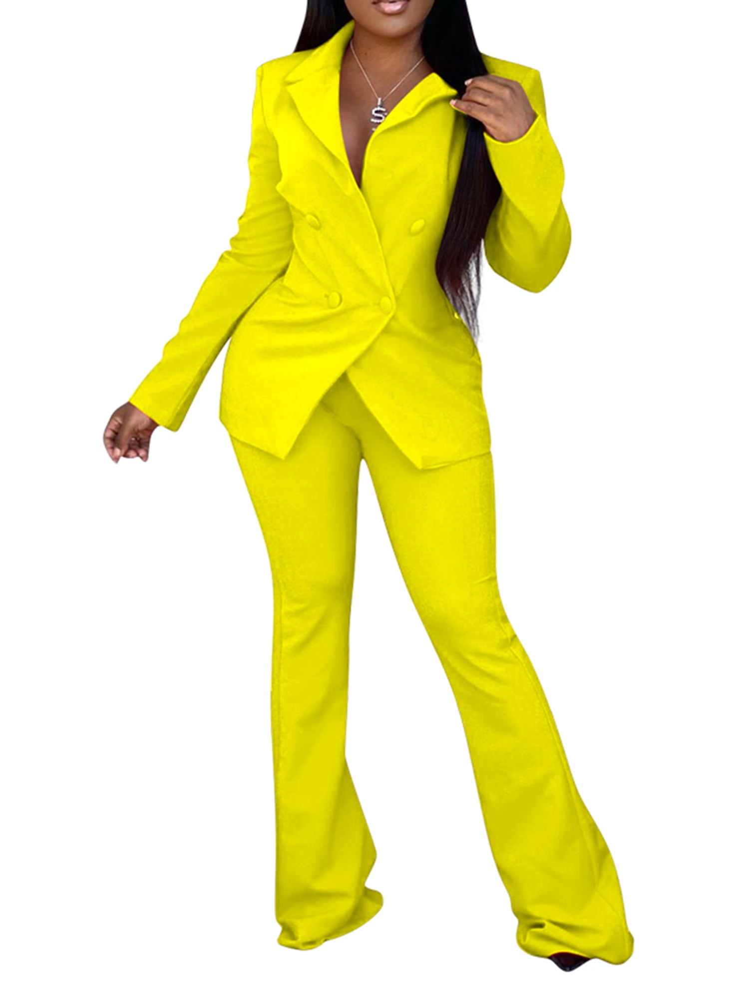 Womens 2 Piece Outfits Long Sleeve Solid Blazer with Pants Suit Sets