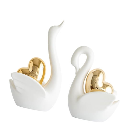 WLPZXP 2 Pieces Swan Figurines Tabletop Ornament for Living Room Bookshelf Entrance White