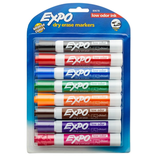 Expo Low Odor Dry Erase Markers, Chisel Tip, Assorted Colors, 8 Pack
