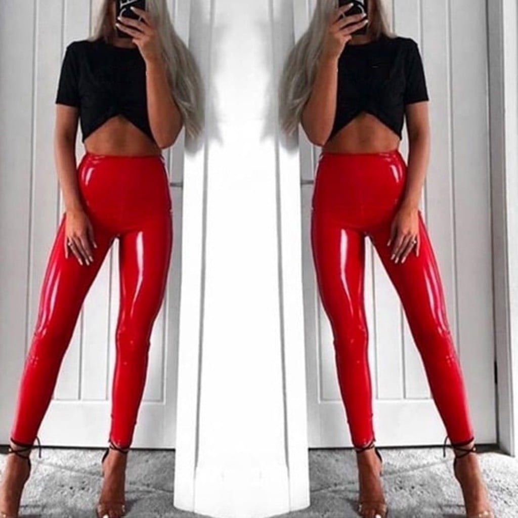 Women's Red Leather & Faux Leather Pants & Leggings