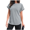 thumbnail image 3 of Lumosvexa Womens Plain T-Shirt for Women 3/4 Sleeve Short Shirt Tops Crew Neck T Shirt Light Blue Size 2XL, 3 of 4
