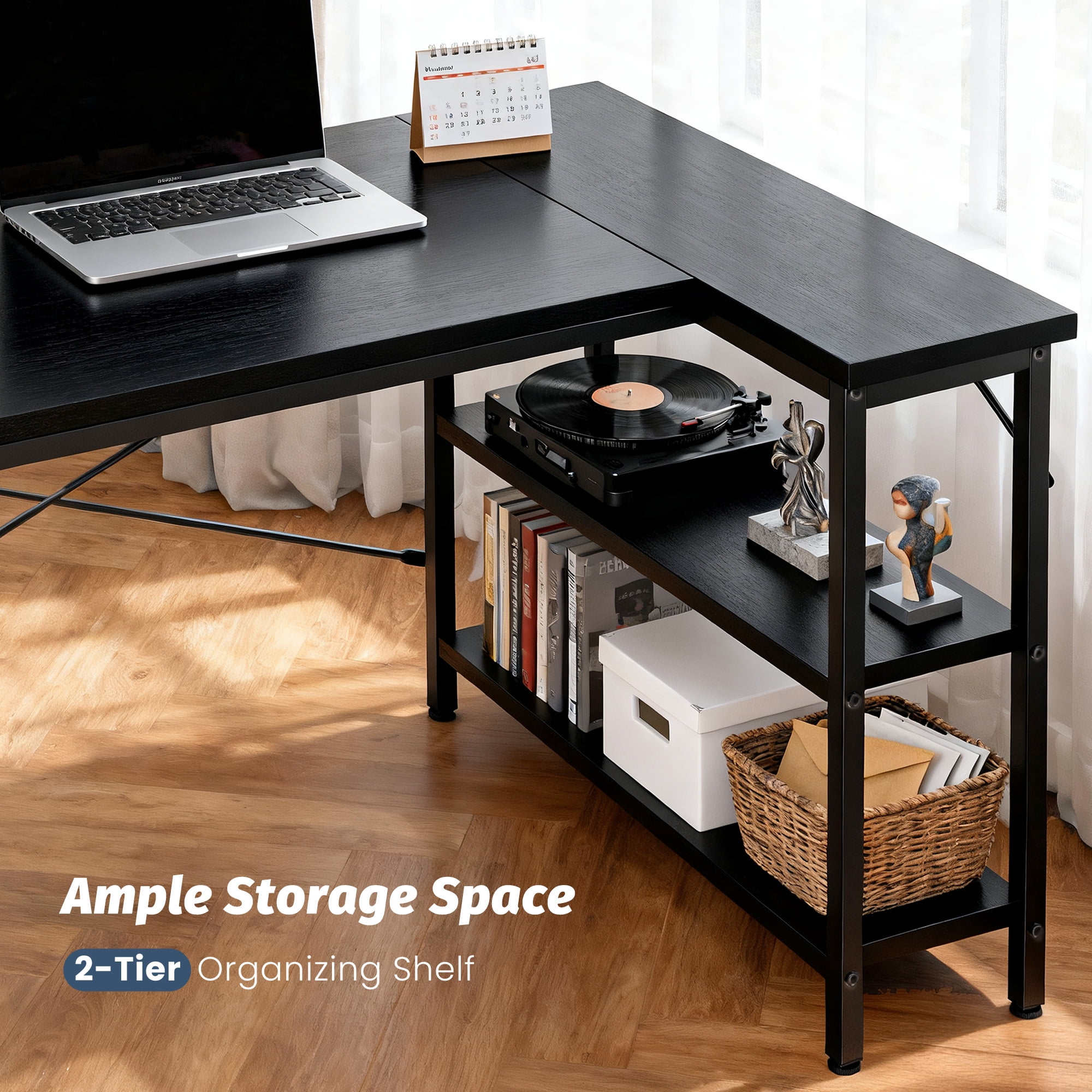EDX L Shaped Computer Desk, 47 Inch Corner Desk Gaming Table Writing Study Workstation for Home Office, Black