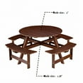 thumbnail image 6 of LoLado 8 Person Wood Picnic Table, Outdoor Round Picnic Table with 4 Built-in Benches, Umbrella Hole, Outside Table and Bench Set for Garden, Backyard, Porch, Patio, Brown, 6 of 10