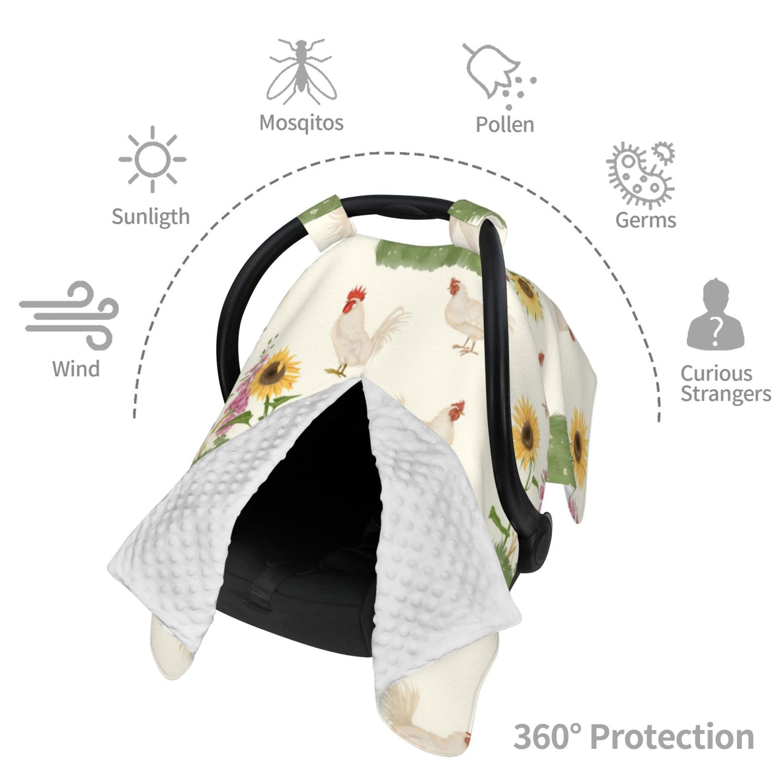Car Seat Cover Baby - Flowers And Hens Breathable Infant Car Seat Cover for Baby Carseat, Lightweight Comfort Baby Essentials Must Haves Newborn Stuff for Girl Boy