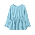 thumbnail image 5 of Lenpel Womens Fall Tops Casual Loose Long Sleeve Ruffle Cuffs Shirts Fashion Drawstring Crew Neck Peplum Blouses, 5 of 5