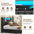 thumbnail image 4 of Full Size Upholstered LED Bed Frame with 6 Storage Drawers, 3-Tier Headboard, Charging Station & 2 Cabinets, No Box Spring Needed, Black, 4 of 9