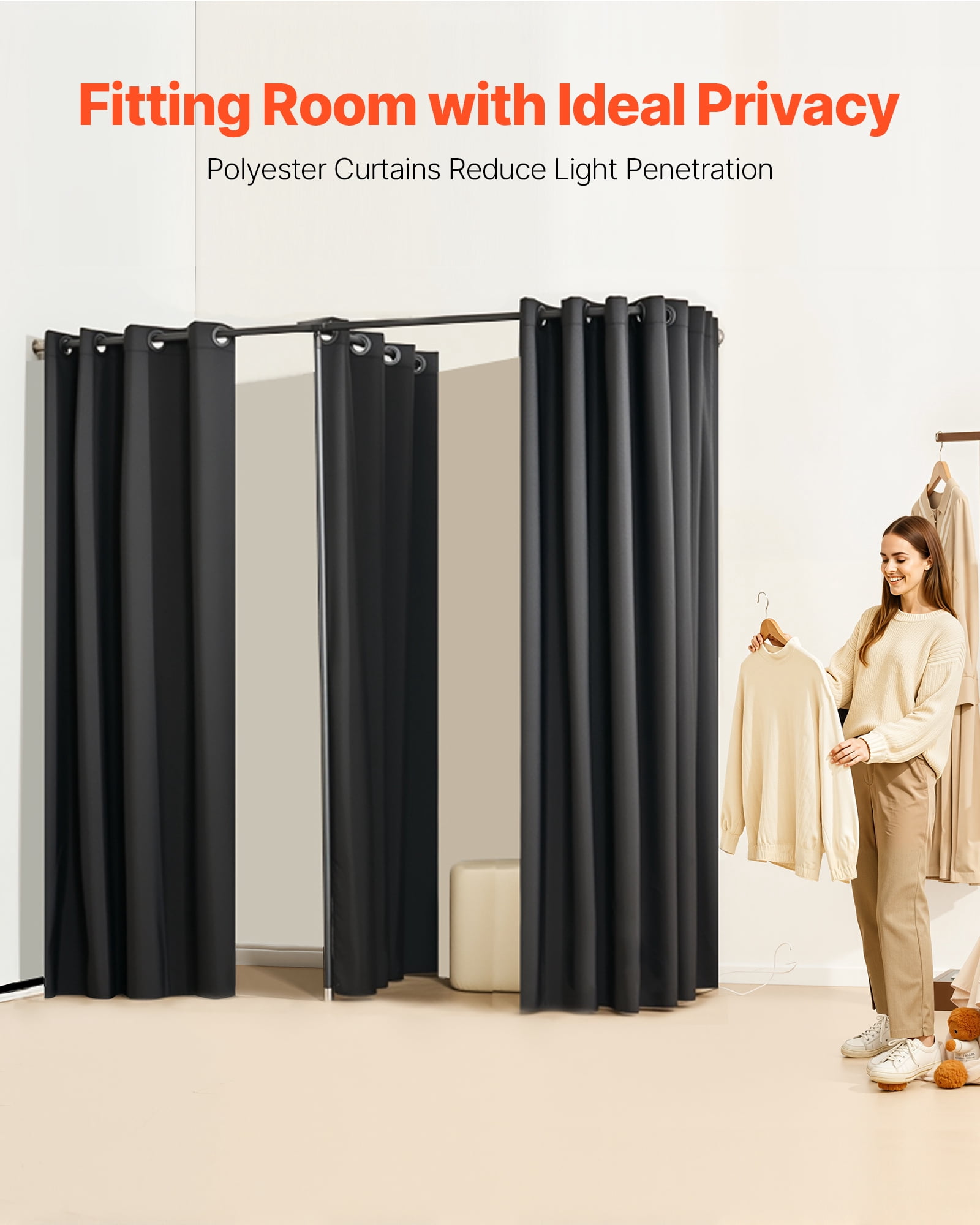 VEVOR Fitting Room, Portable Changing Room with Thick Polyester Curtains, Double Dressing Rooms with Partition Curtains, for Boutique, Mall, Studio, Tailor's Store & Office 79 x 39 x 79 in (Black)