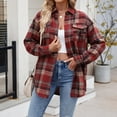 thumbnail image 2 of Xudanell Women Flannel Shacket Jacket Plaid Button Long Sleeve Shirt Fall clothes 2024 (Khaki,L), 2 of 9