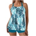 thumbnail image 1 of Women Plus Size Tankini Sets, V-Neck Sleeveless Printed 2 Piece Swimwear, Tummy Control Bathing Suits with Removable Pads for Summer Beach, 1 of 6